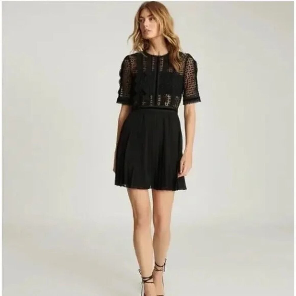 REISS 'Athena' Lace Bodice Pleated A-Line Dress |